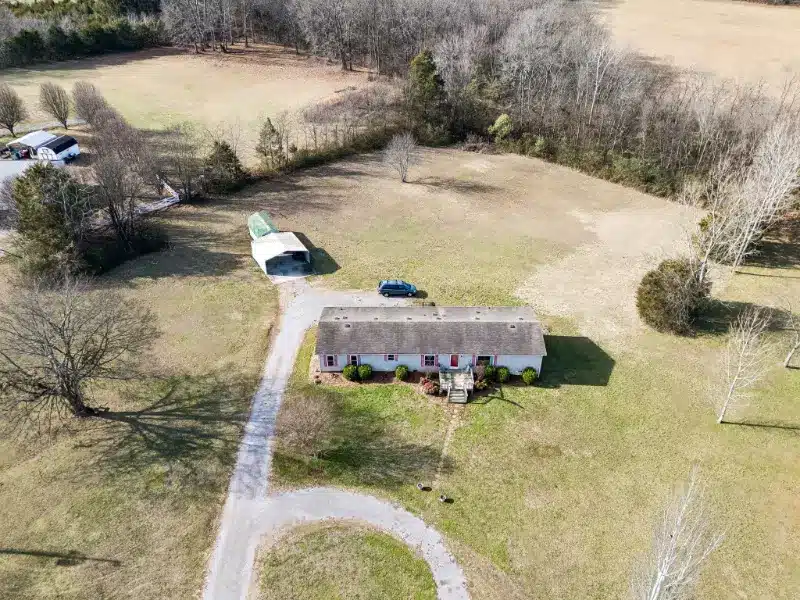 Drone view of a manufactured home on 5 acres